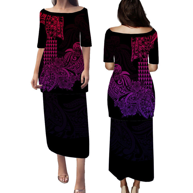 Hawaii Kakau Puletasi Dress Polynesian Floral Tribal Gradient Version LT9 Long Dress Gradient - Polynesian Pride