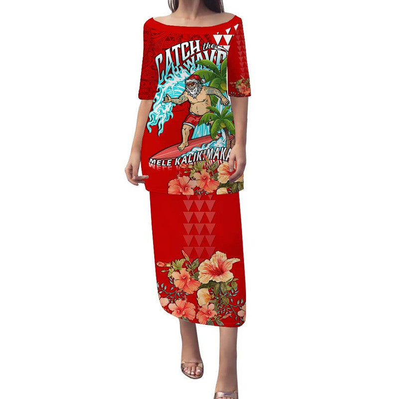 Hawaii Mele Kalikimaka Puletasi Dress Santa Claus Surfing Xmas Time LT9 Long Dress Red - Polynesian Pride