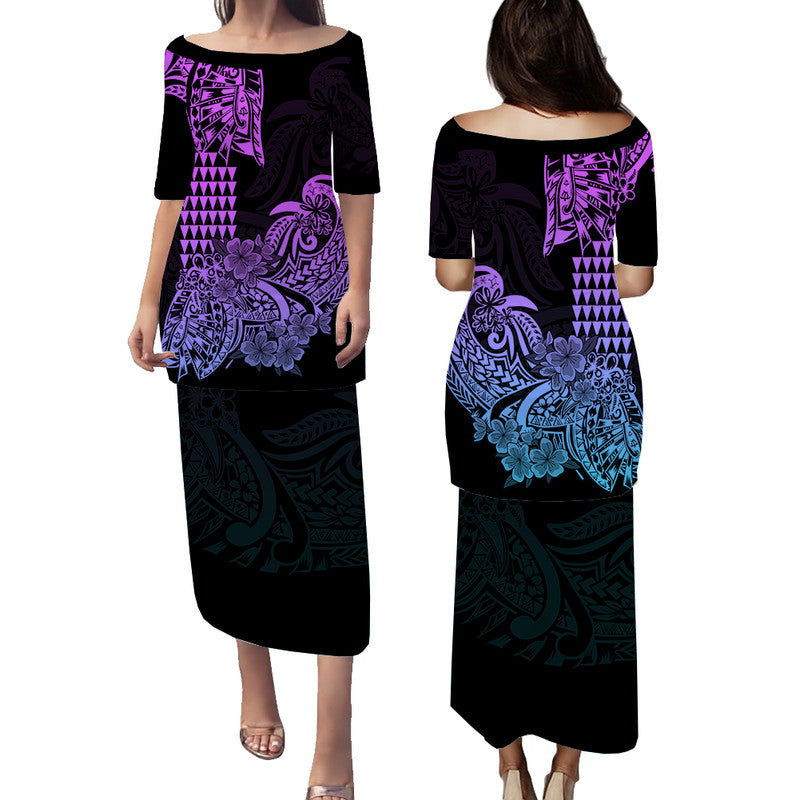 Hawaii Kakau Puletasi Dress Polynesian Floral Tribal Heliotrope Version LT9 Long Dress Heliotrope - Polynesian Pride