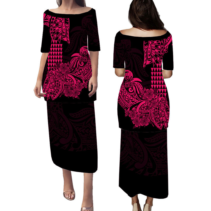 Hawaii Kakau Puletasi Dress Polynesian Floral Tribal Pink Version LT9 Long Dress Pink - Polynesian Pride