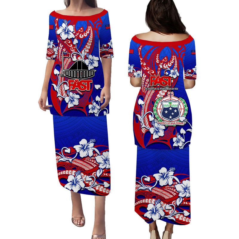 Special Samoa FAST Party Puletasi Dress Tribal Samoan Hibiscus Design LT9 Long Dress Blue - Polynesian Pride