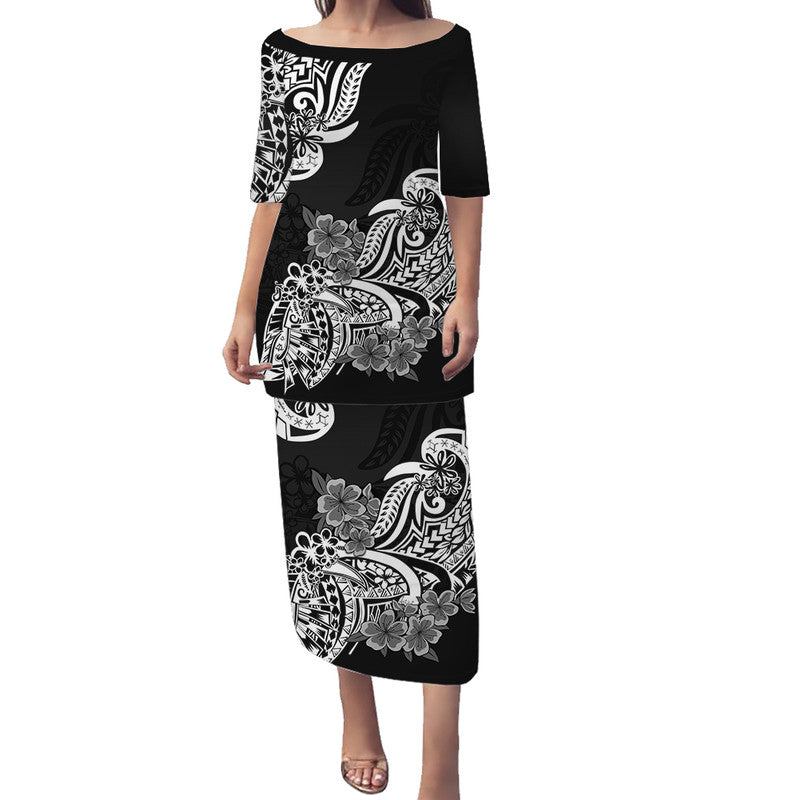 Polynesian Floral Tribal Puletasi Dress Black LT9 Long Dress Black - Polynesian Pride