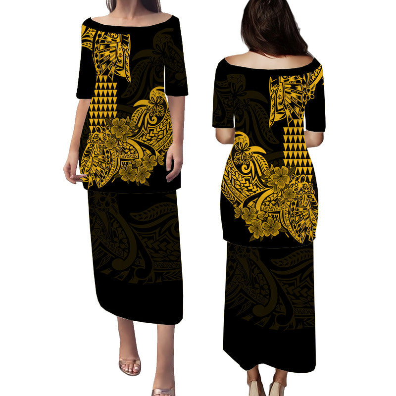 Hawaii Kakau Puletasi Dress Polynesian Floral Tribal Gold Version LT9 Long Dress Gold - Polynesian Pride