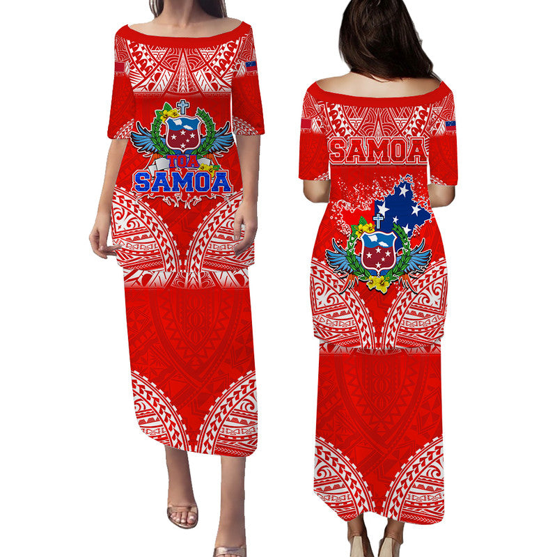 Toa Samoa Polynesian Rugby Puletasi Dress Samoan Flag Red Color LT9 Long Dress Red - Polynesian Pride