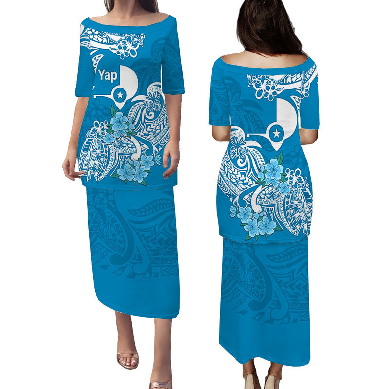 FSM Yap State Puletasi Dress Polynesian Floral Tribal LT9 Long Dress Blue - Polynesian Pride