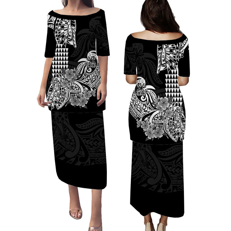 Hawaii Kakau Puletasi Dress Polynesian Floral Tribal Black Version LT9 Long Dress Black - Polynesian Pride