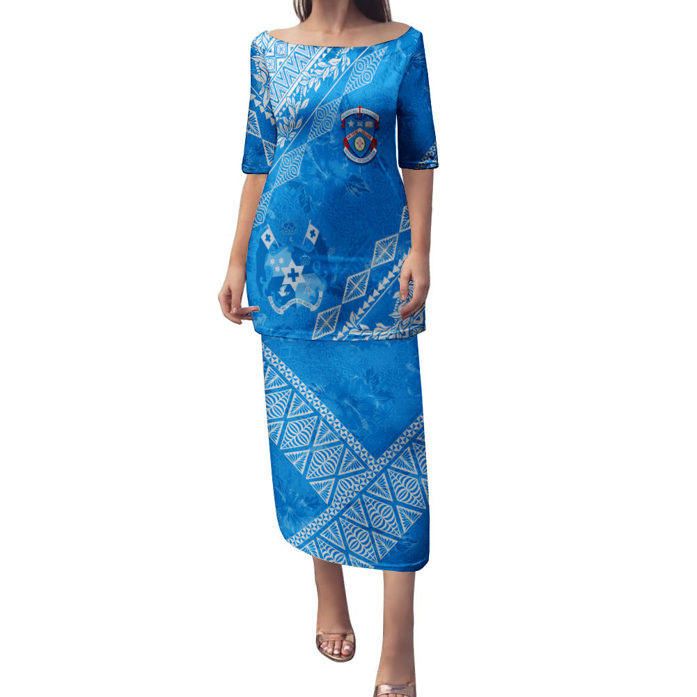 Apifoou College Tonga Puletasi Dress Kupesi Style - Ver01 LT7 Long Dress Blue - Polynesian Pride