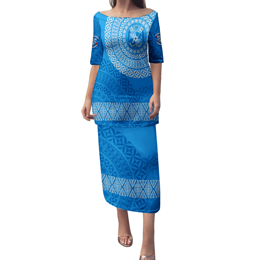 Apifoou College Tonga Puletasi Dress Kupesi Style - Ver03 LT7 Long Dress Blue - Polynesian Pride