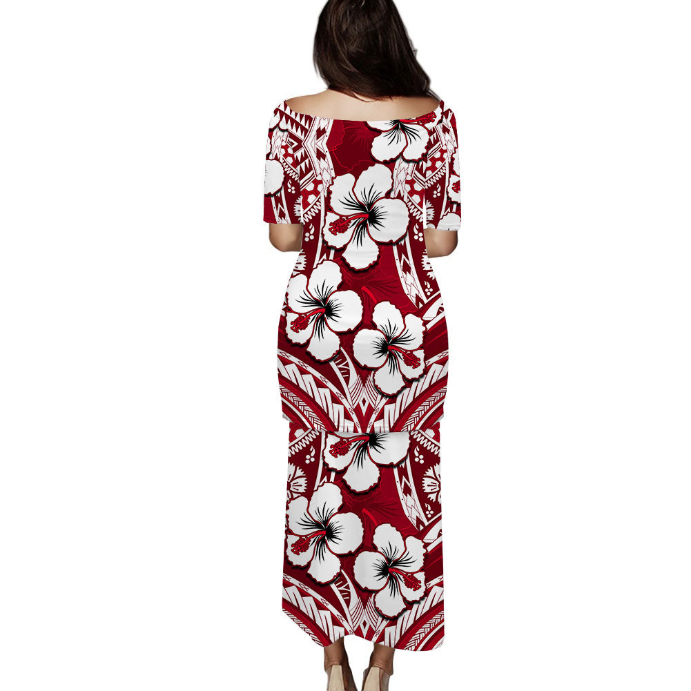 Hibiscus Puletasi Dress Fiji Red Patterns LT6 - Polynesian Pride