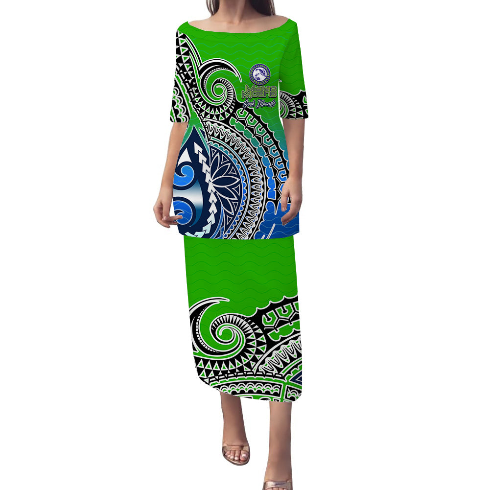 Marae Moana Cook Islands Marine Park Puletasi Dress LT6 Women Green - Polynesian Pride