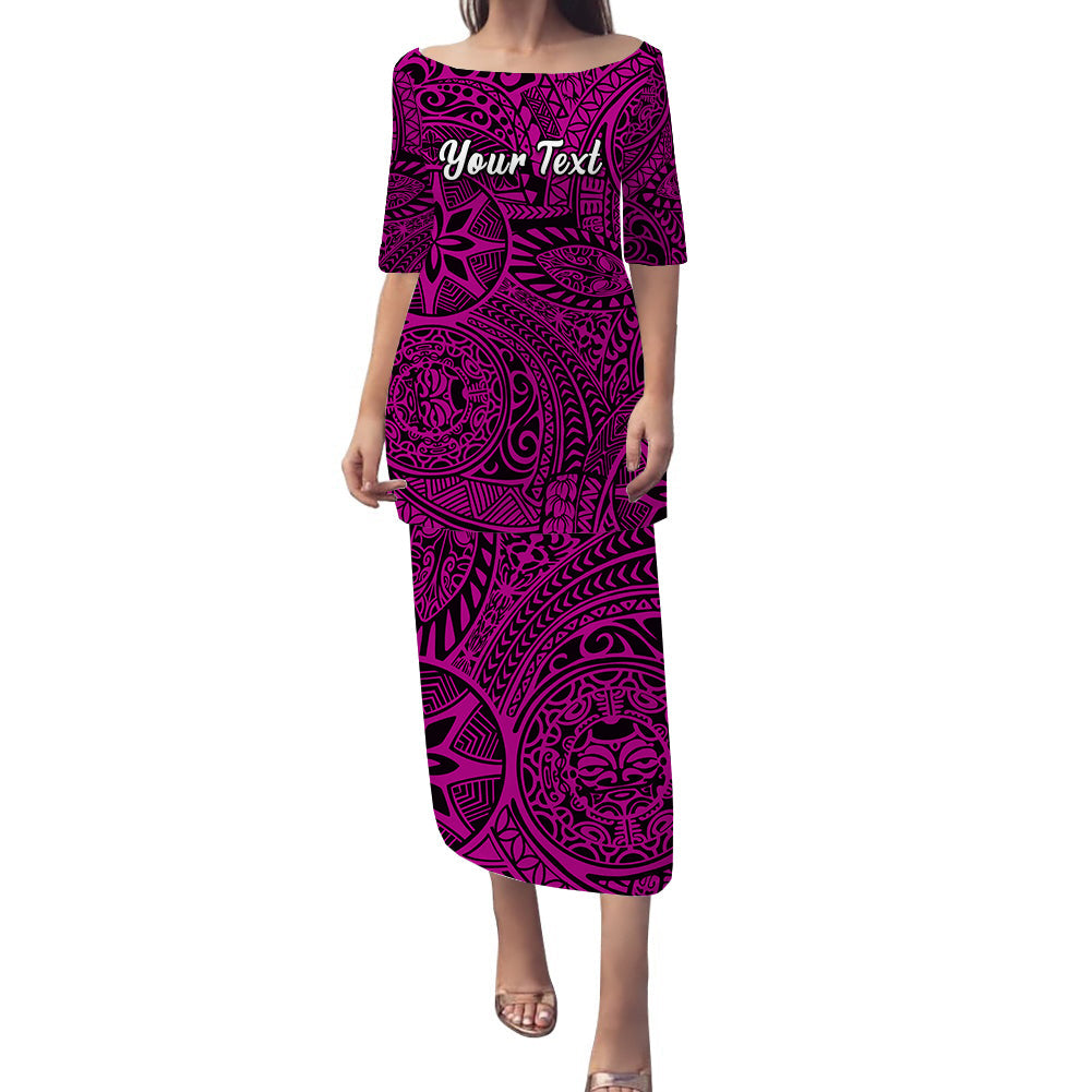 (Custom Personalised) Polynesian Puletasi Dress Tapa Tribal Tattoo Vintage Ver.05 LT14 Pink - Polynesian Pride