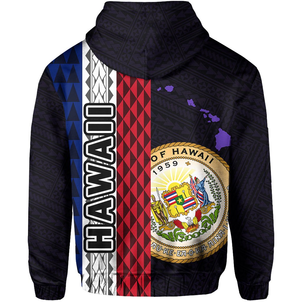 Polynesian Kakau Hawaii Flag Seal of Hawaii Zip Hoodie Purple - Polynesian Pride