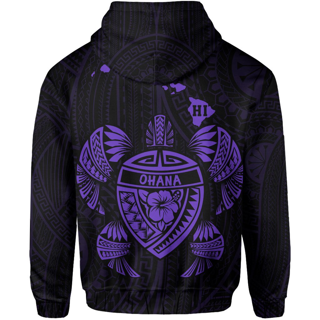 Polynesian Kakau Turtle Ohana Map of Hawaii Zip Hoodie Purple - Polynesian Pride