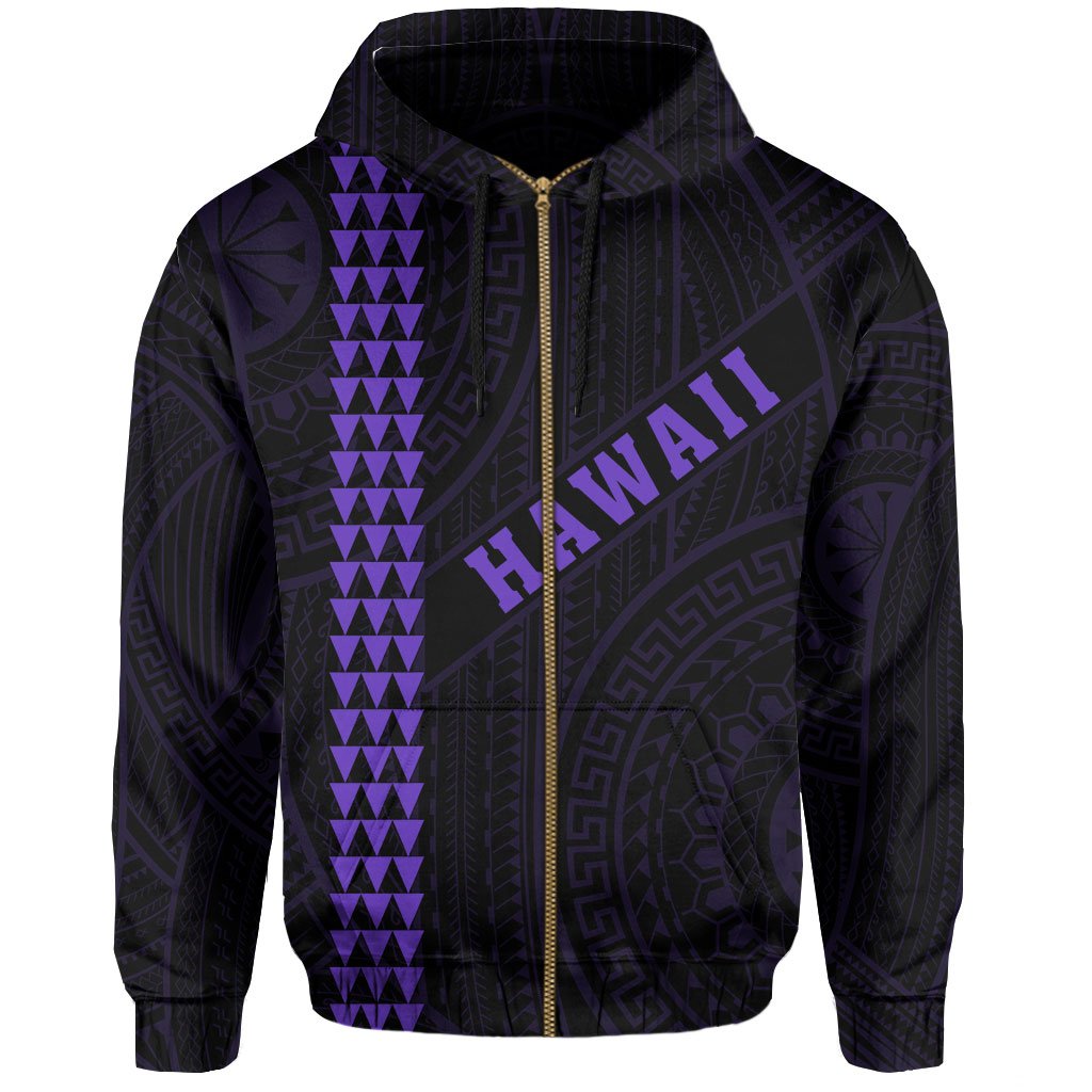 Polynesian Kakau Turtle Ohana Map of Hawaii Zip Hoodie Purple - Polynesian Pride