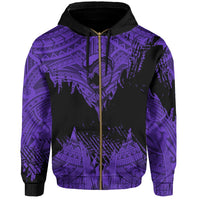 Hawaii Polynesian Hoodie Zip Warrior Ikaika Benjamin Style Purple - Polynesian Pride