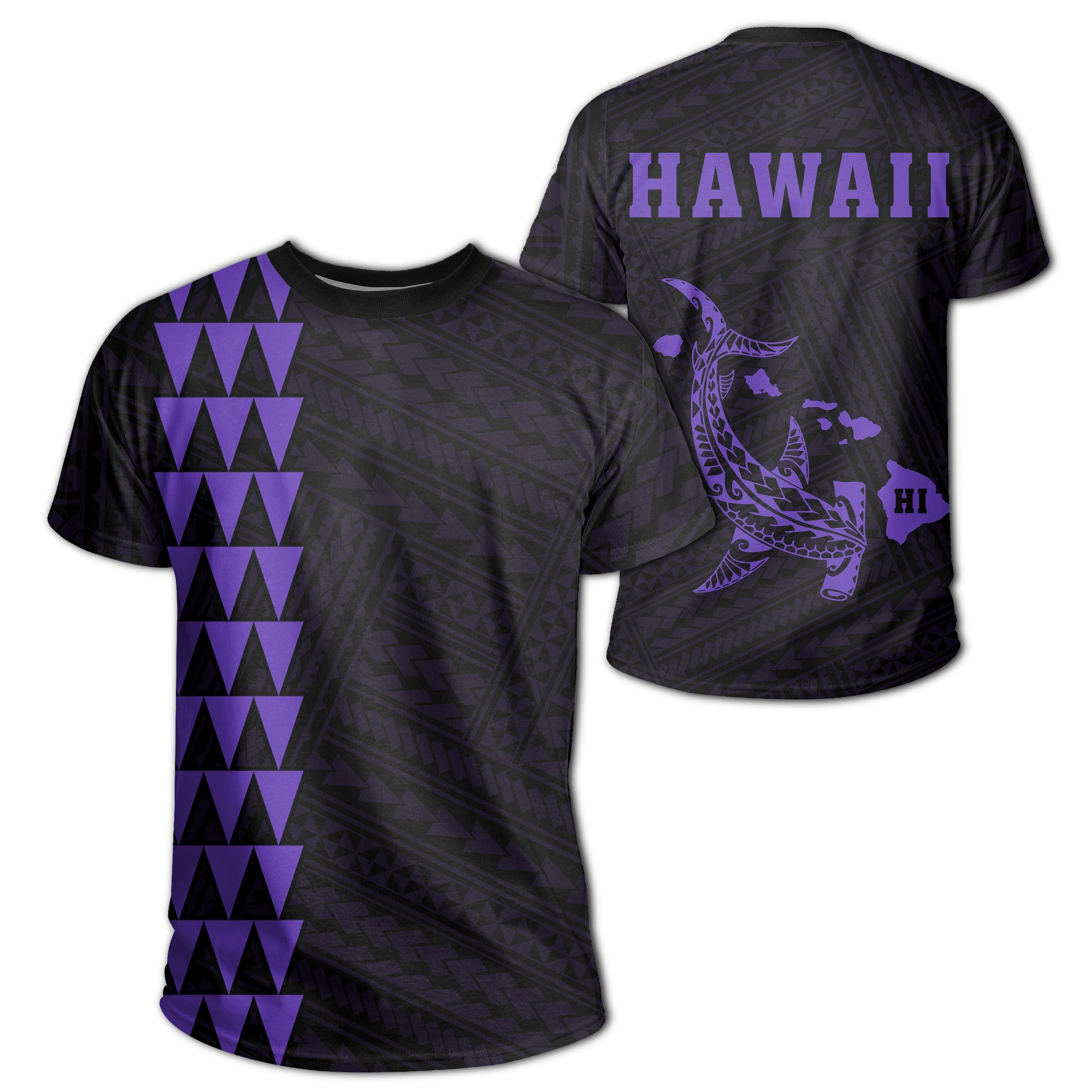 Hawaii Kakau Hammerhead Shark T Shirt Purple Unisex Purple - Polynesian Pride