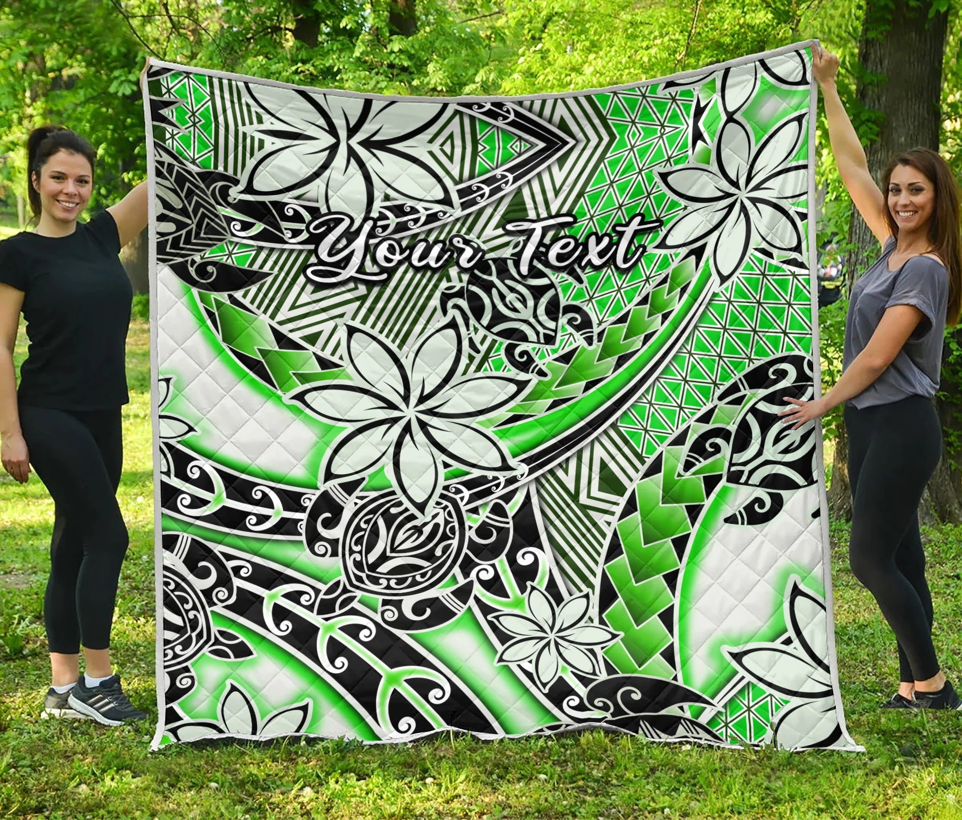 (Custom Personalised) Hawaii Premium Quilt Tribal Plumeria With Polynesian Turtle Ver.01 LT14 Green - Polynesian Pride