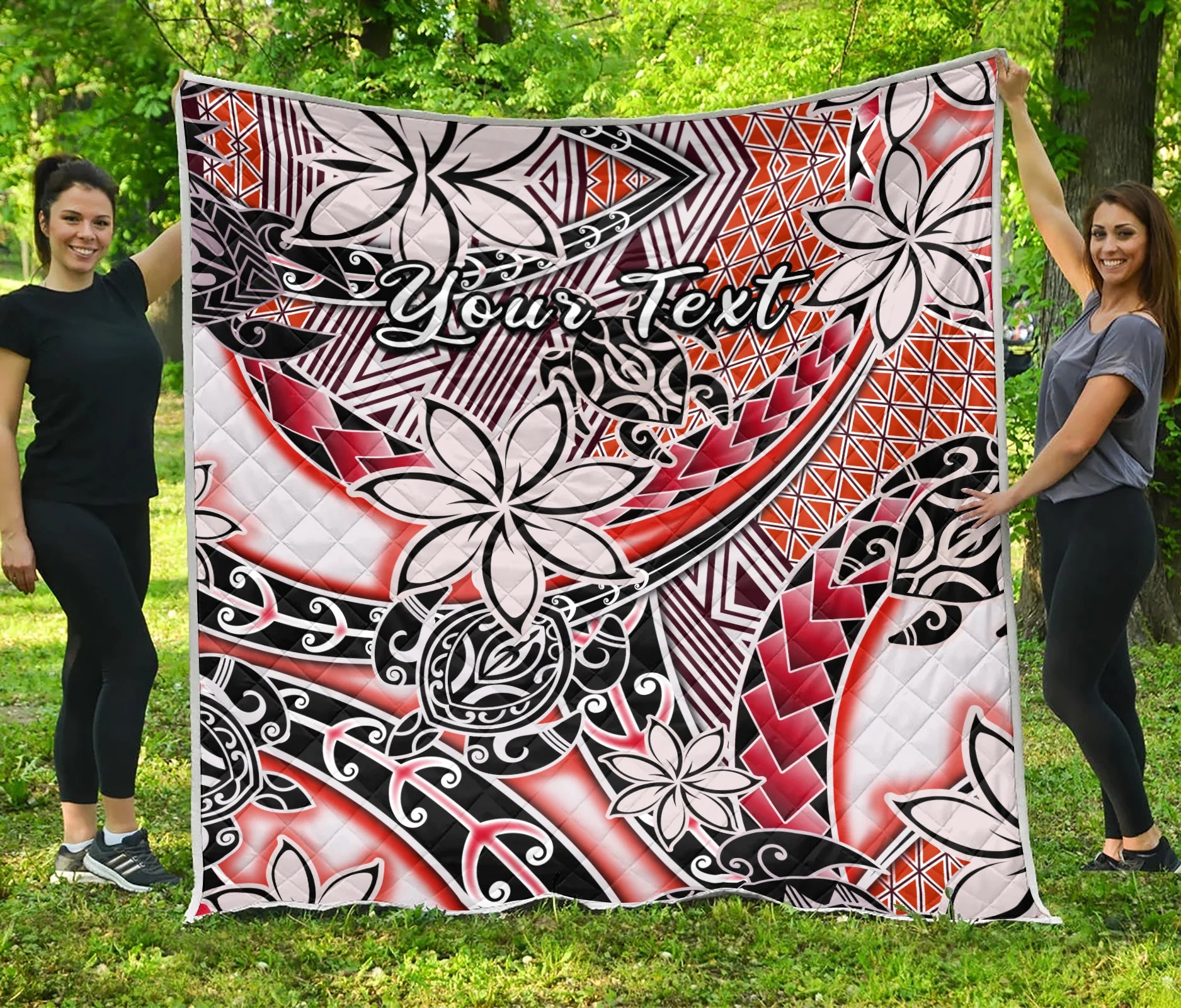 (Custom Personalised) Hawaii Premium Quilt Tribal Plumeria With Polynesian Turtle Ver.03 LT14 Red - Polynesian Pride