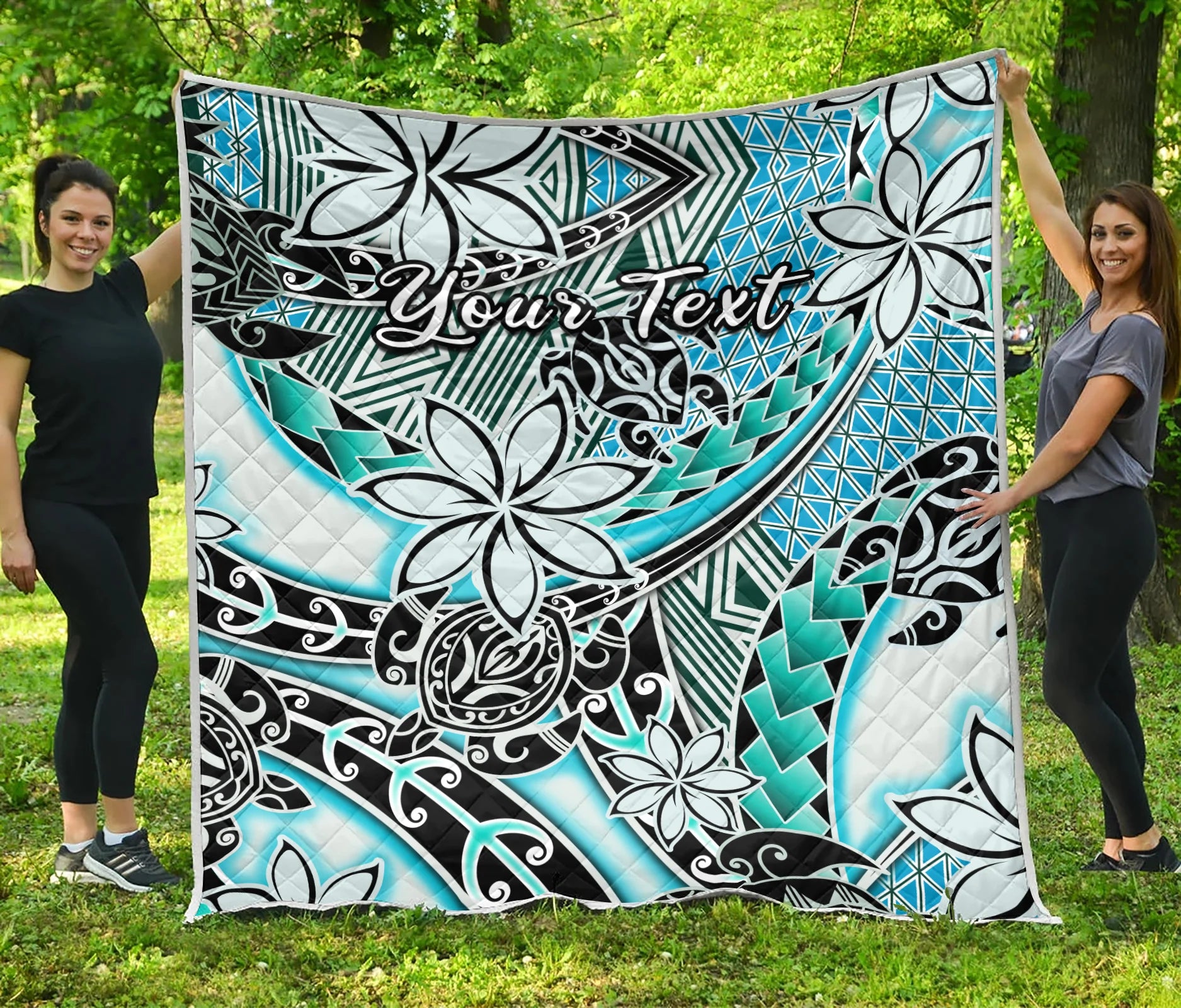 (Custom Personalised) Hawaii Premium Quilt Tribal Plumeria With Polynesian Turtle Ver.04 LT14 Turquoise - Polynesian Pride