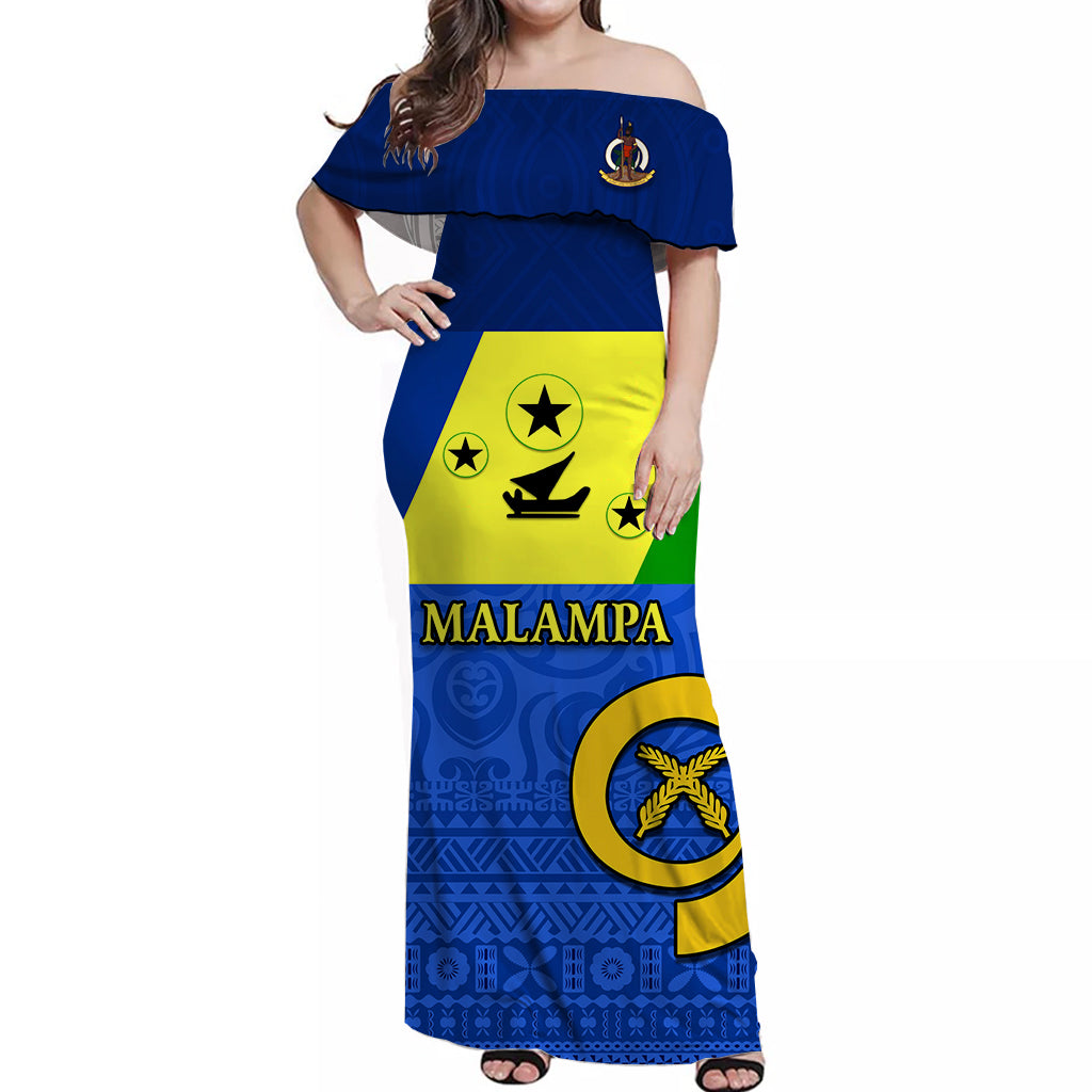 Malampa Province Off Shoulder Long Dress Vanuatu Proud LT13 Long Dress Blue - Polynesian Pride