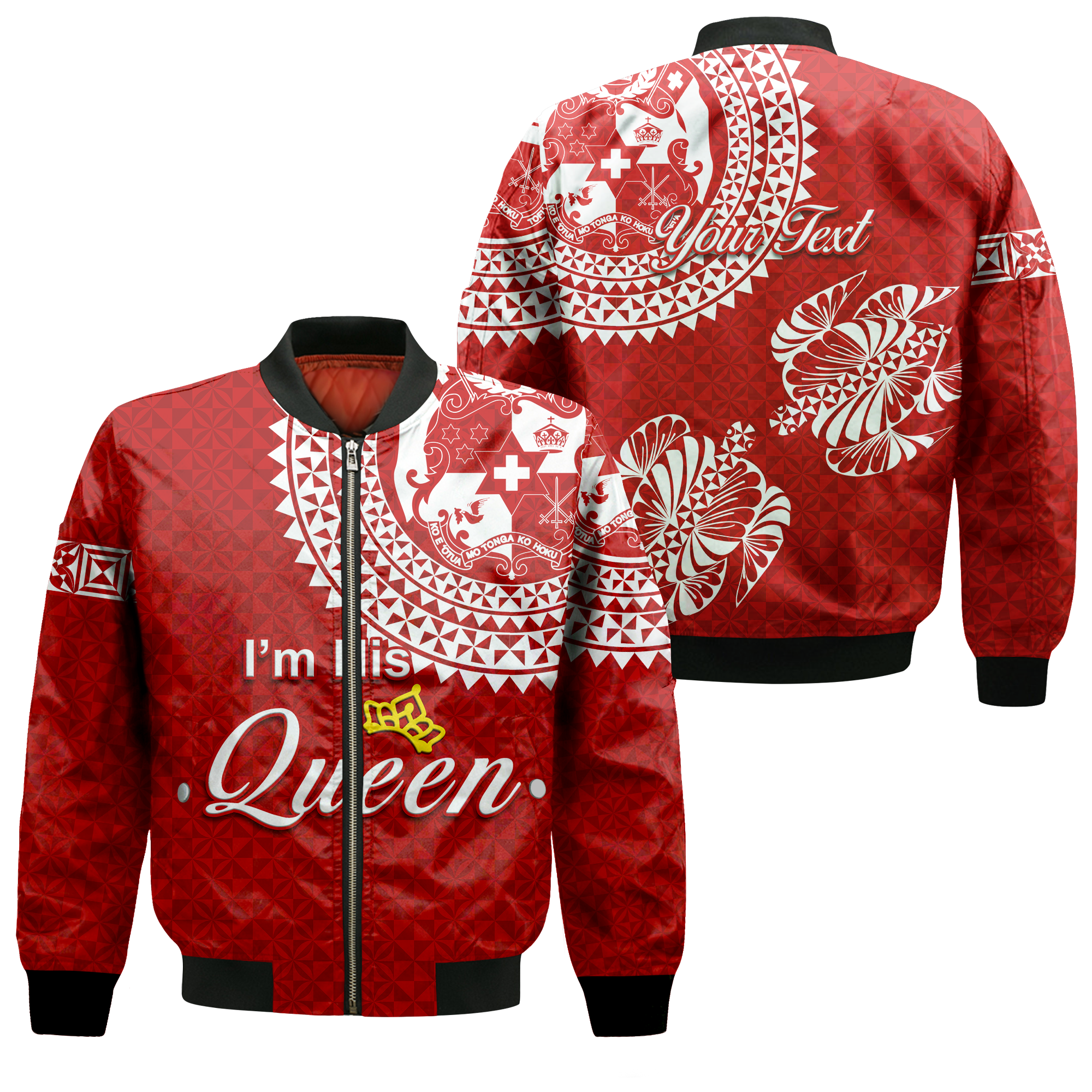 (Custom Personalised Valentine Day Tonga Couple Love Queen Bomber Jacket Tongan Turtle - LT12 Bomber Jacket Red - Polynesian Pride