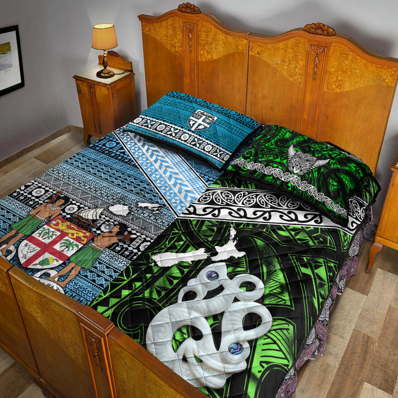 New Zealand And Fiji Quilt Bed Set Together - Green LT8 - Polynesian Pride