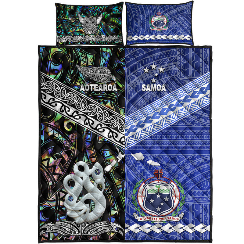 New Zealand And Samoa Quilt Bed Set Together - Paua Shell LT8 - Polynesian Pride