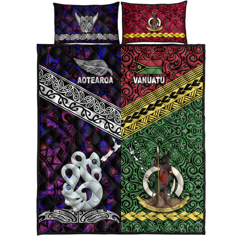 New Zealand And Vanuatu Quilt Bed Set Together - Purple LT8 - Polynesian Pride