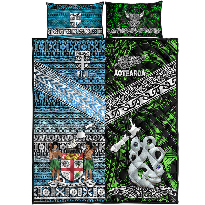 New Zealand And Fiji Quilt Bed Set Together - Green LT8 - Polynesian Pride