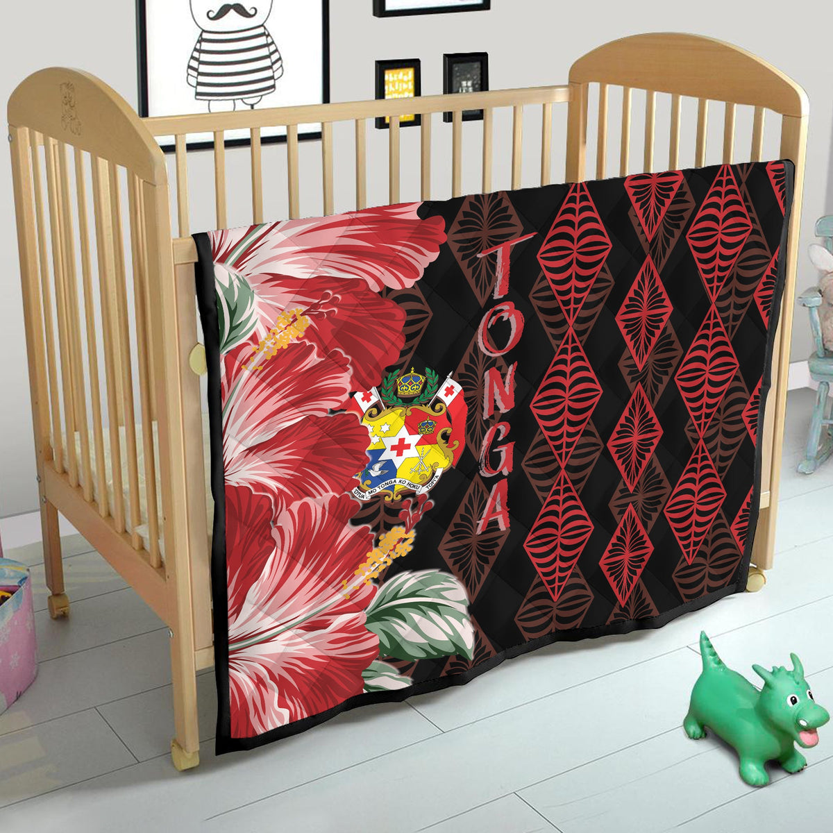 Tonga Premium Quilt Diamond Style Mix Hibiscus - Black LT7 - Polynesian Pride