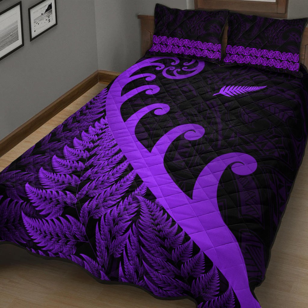 New Zealand Rugby Maori Quilt Bed Set Silver Fern Koru Vibes - Purple LT8 - Polynesian Pride