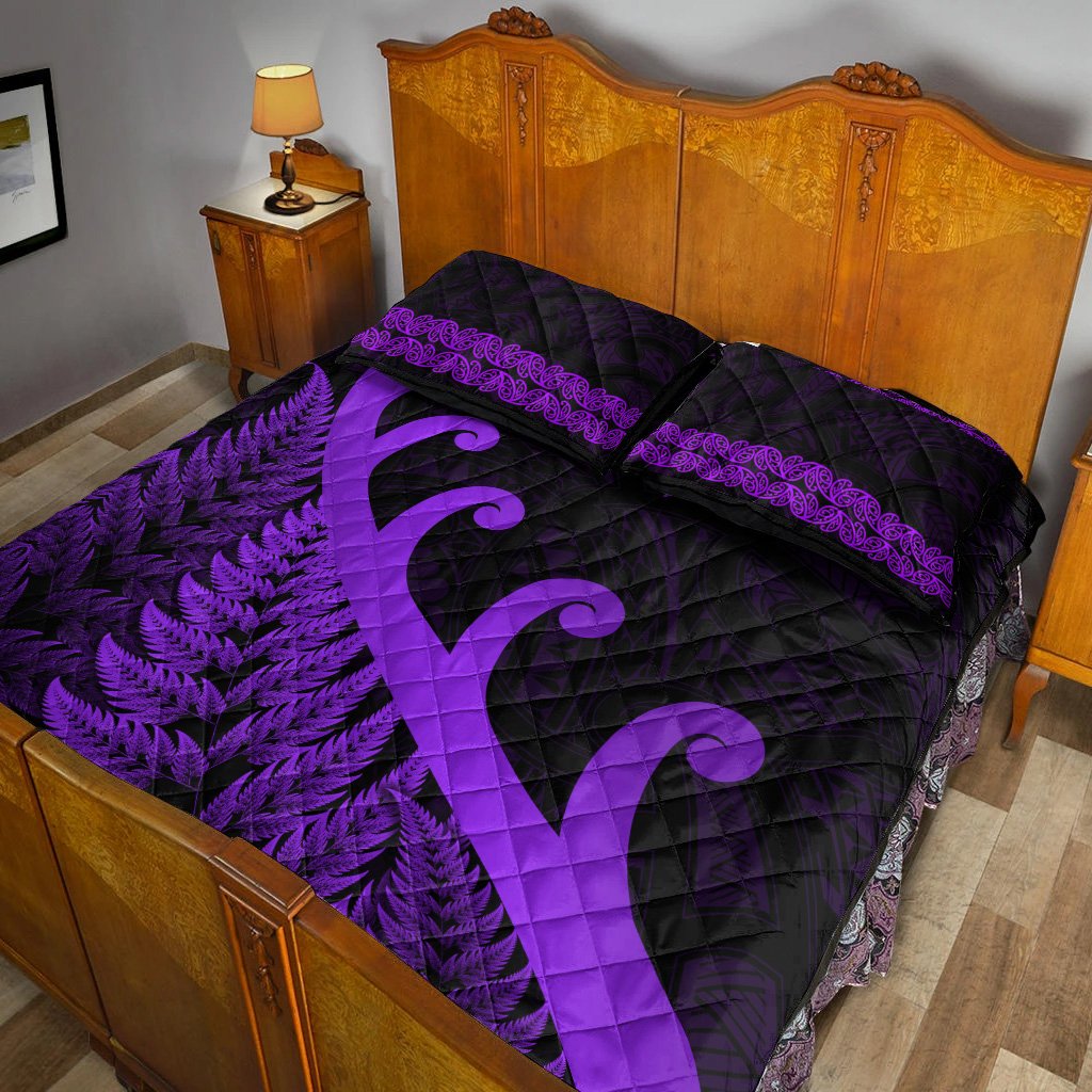 New Zealand Rugby Maori Quilt Bed Set Silver Fern Koru Vibes - Purple LT8 - Polynesian Pride