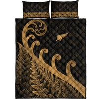 New Zealand Rugby Maori Quilt Bed Set Silver Fern Koru Vibes - Gold LT8 - Polynesian Pride