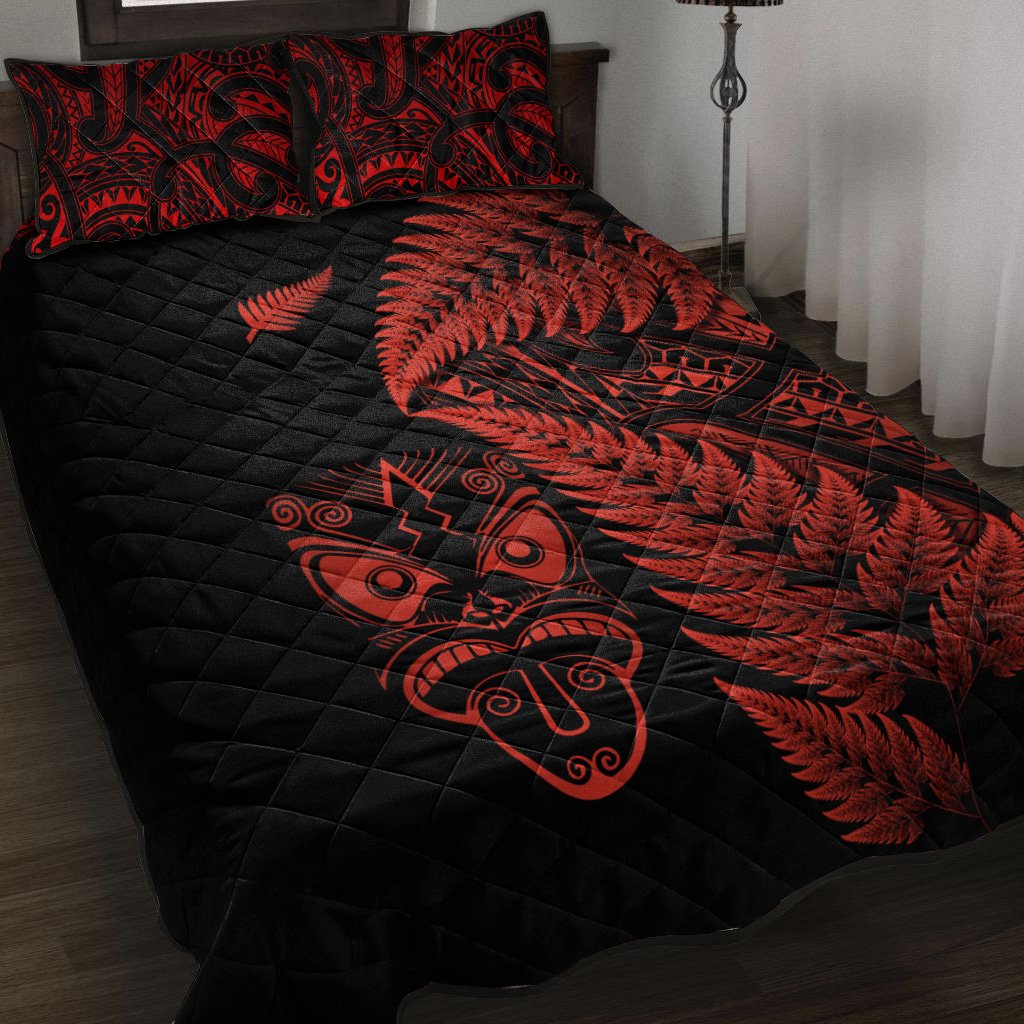 New Zealand Haka Rugby Maori Quilt Bed Set Silver Fern Vibes - Red LT8 - Polynesian Pride