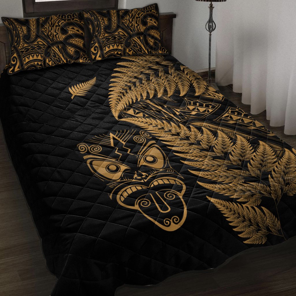 New Zealand Haka Rugby Maori Quilt Bed Set Silver Fern Vibes - Gold LT8 - Polynesian Pride