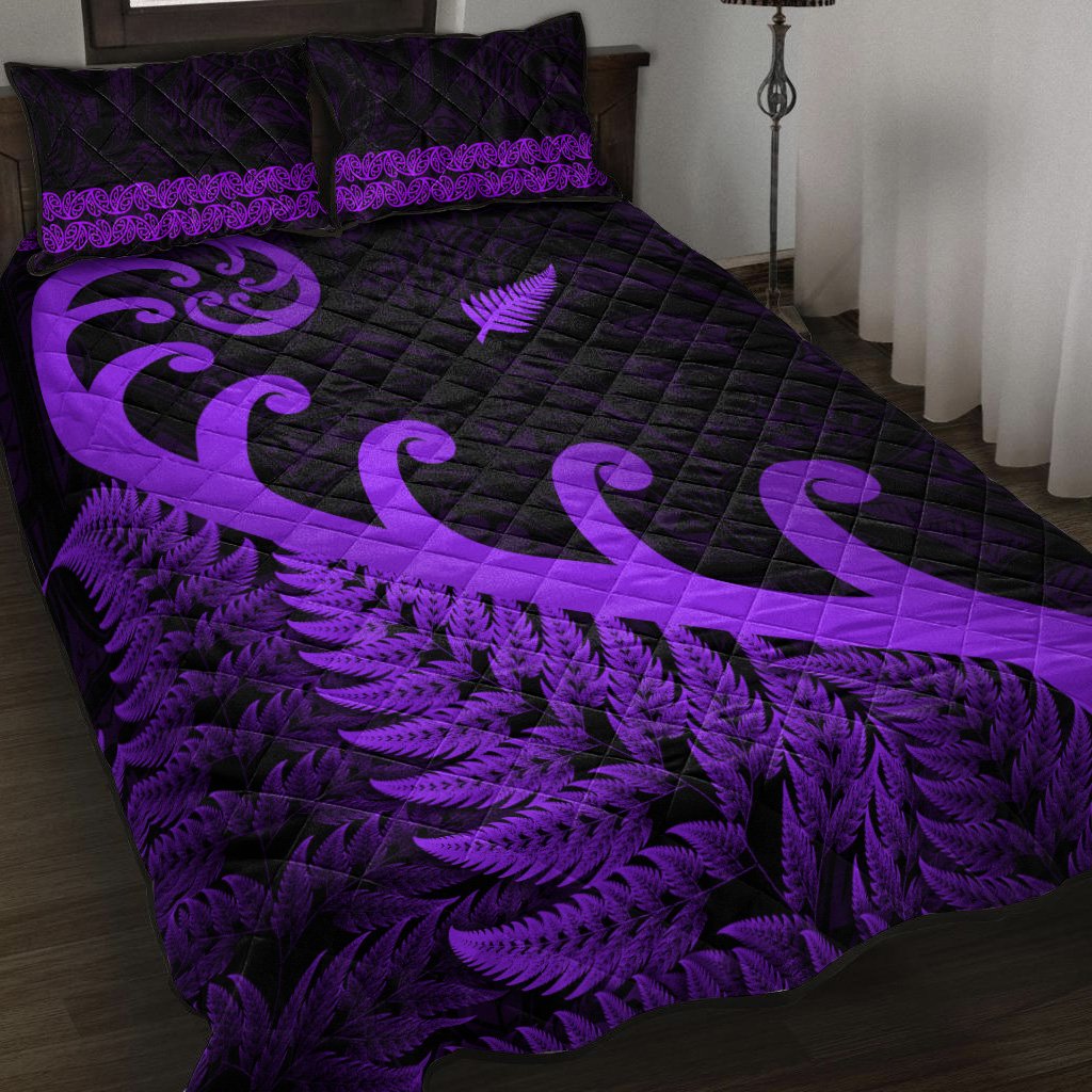 New Zealand Rugby Maori Quilt Bed Set Silver Fern Koru Vibes - Purple LT8 - Polynesian Pride