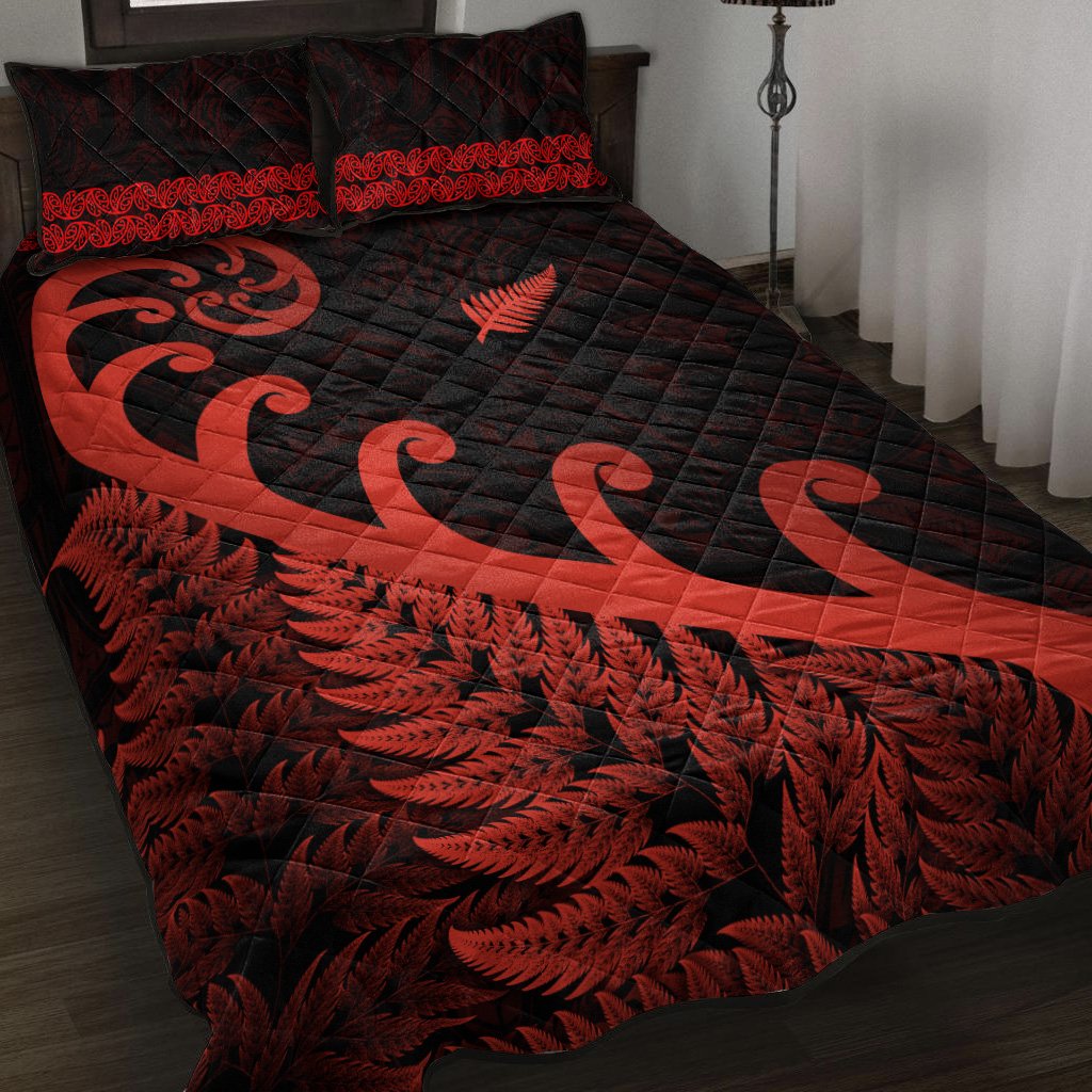 New Zealand Rugby Maori Quilt Bed Set Silver Fern Koru Vibes - Red LT8 - Polynesian Pride