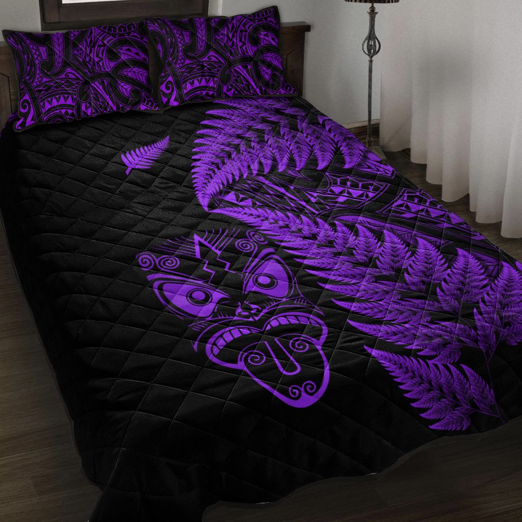 New Zealand Haka Rugby Maori Quilt Bed Set Silver Fern Vibes - Purple LT8 - Polynesian Pride