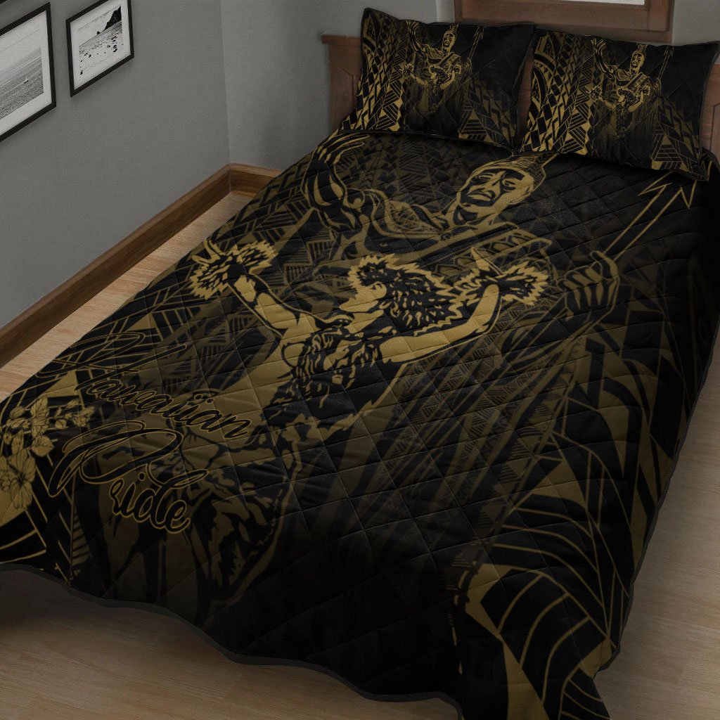 Hawaii Quilt Bed Set - King Of Hawaii With Hawaiian Girls Yellow Version - Polynesian Pride