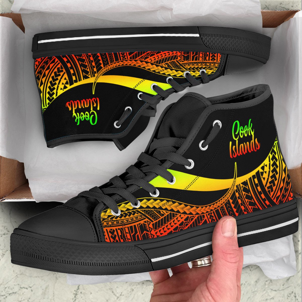 Cook Islands High Top Shoes Reggae - Polynesian Tentacle Tribal Pattern Unisex Black - Polynesian Pride