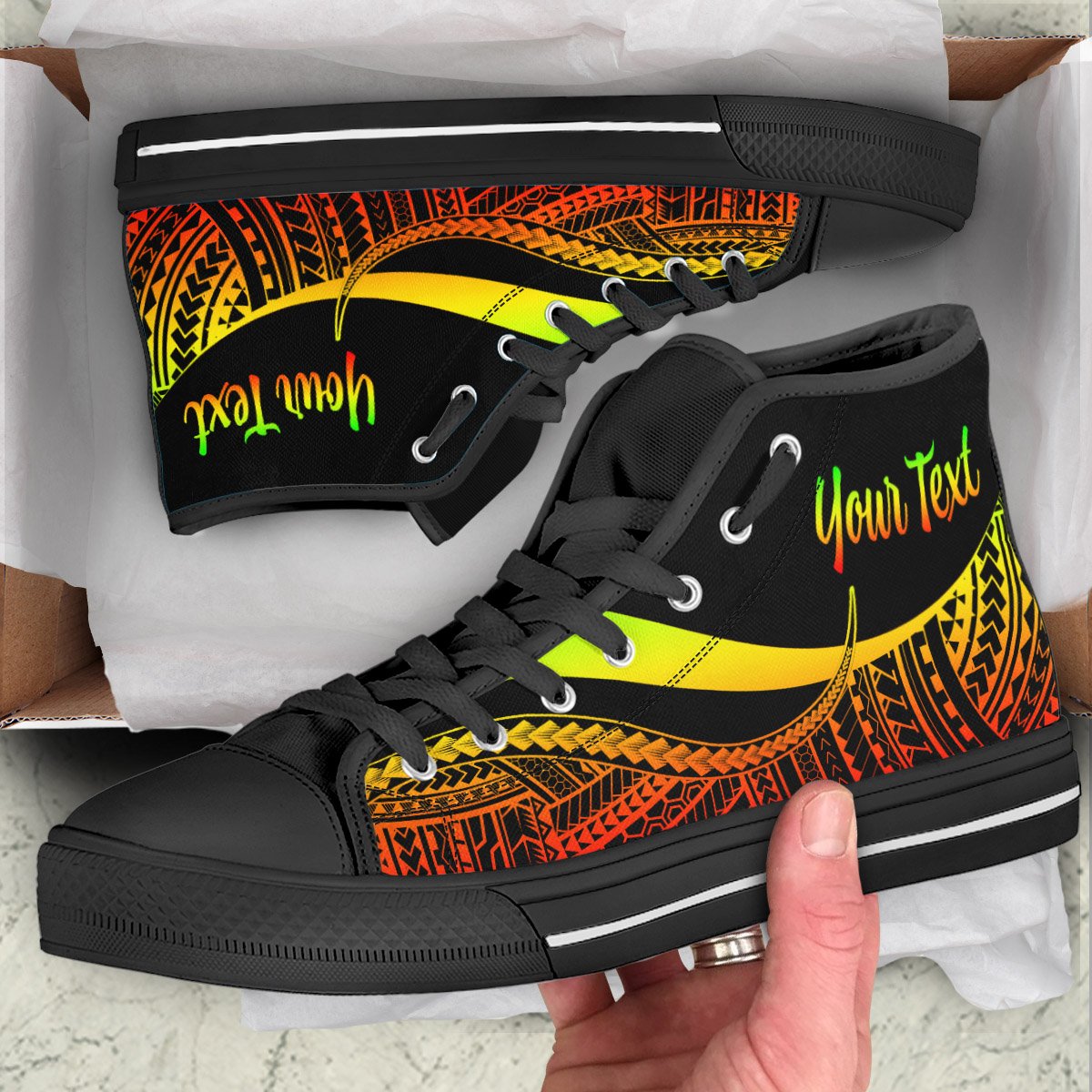 Tahiti Custom Personalised High Top Shoes Reggae - Polynesian Tentacle Tribal Pattern Unisex Black - Polynesian Pride