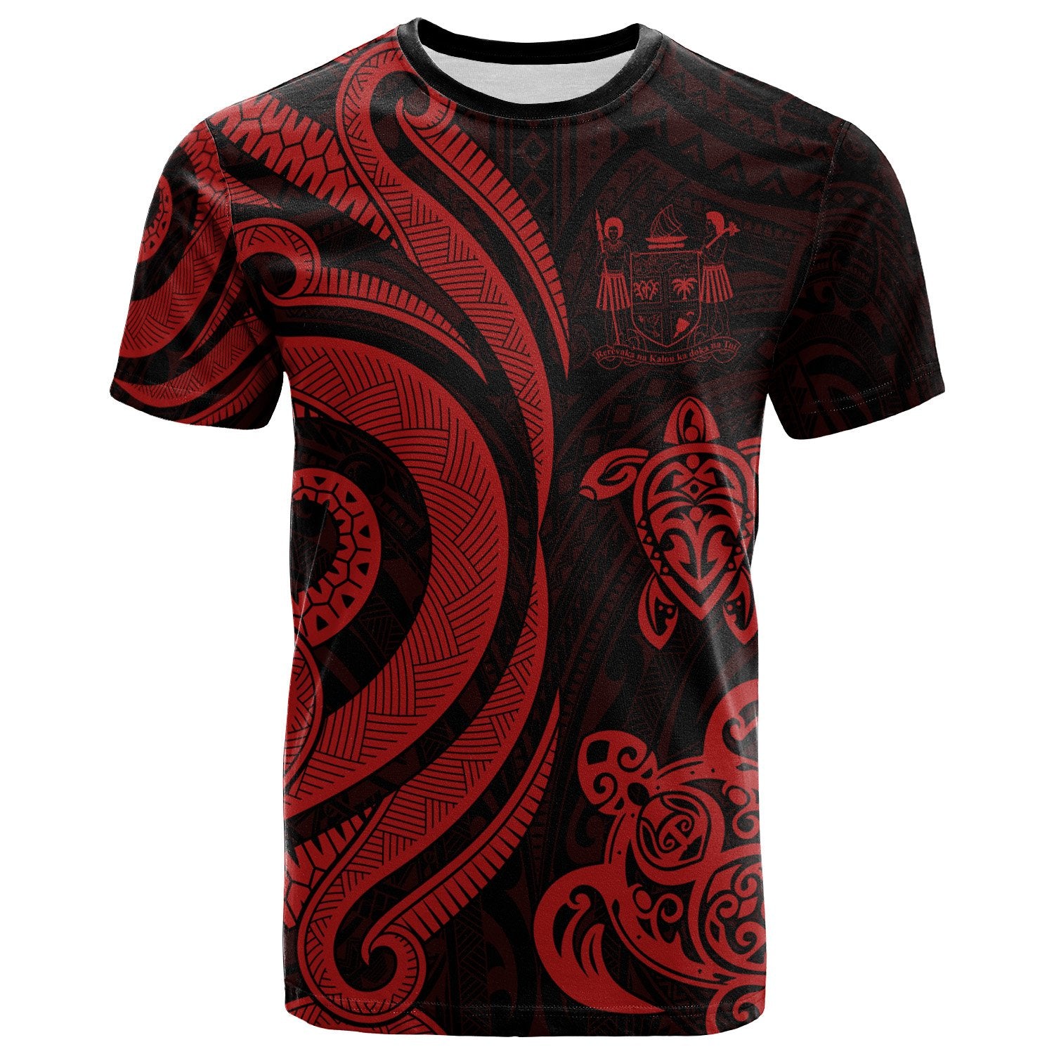 Fiji Polynesian T Shirt Red Tentacle Turtle Crest Unisex Red - Polynesian Pride