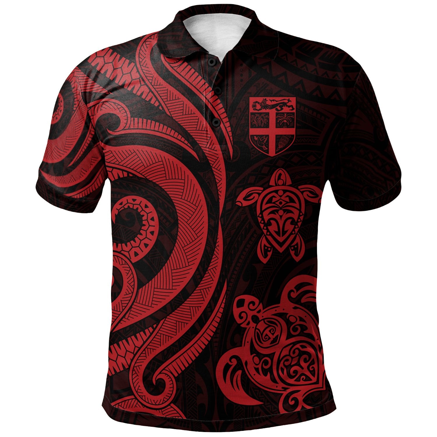 Fiji Polynesian Polo Shirt Red Tentacle Turtle Unisex Red - Polynesian Pride