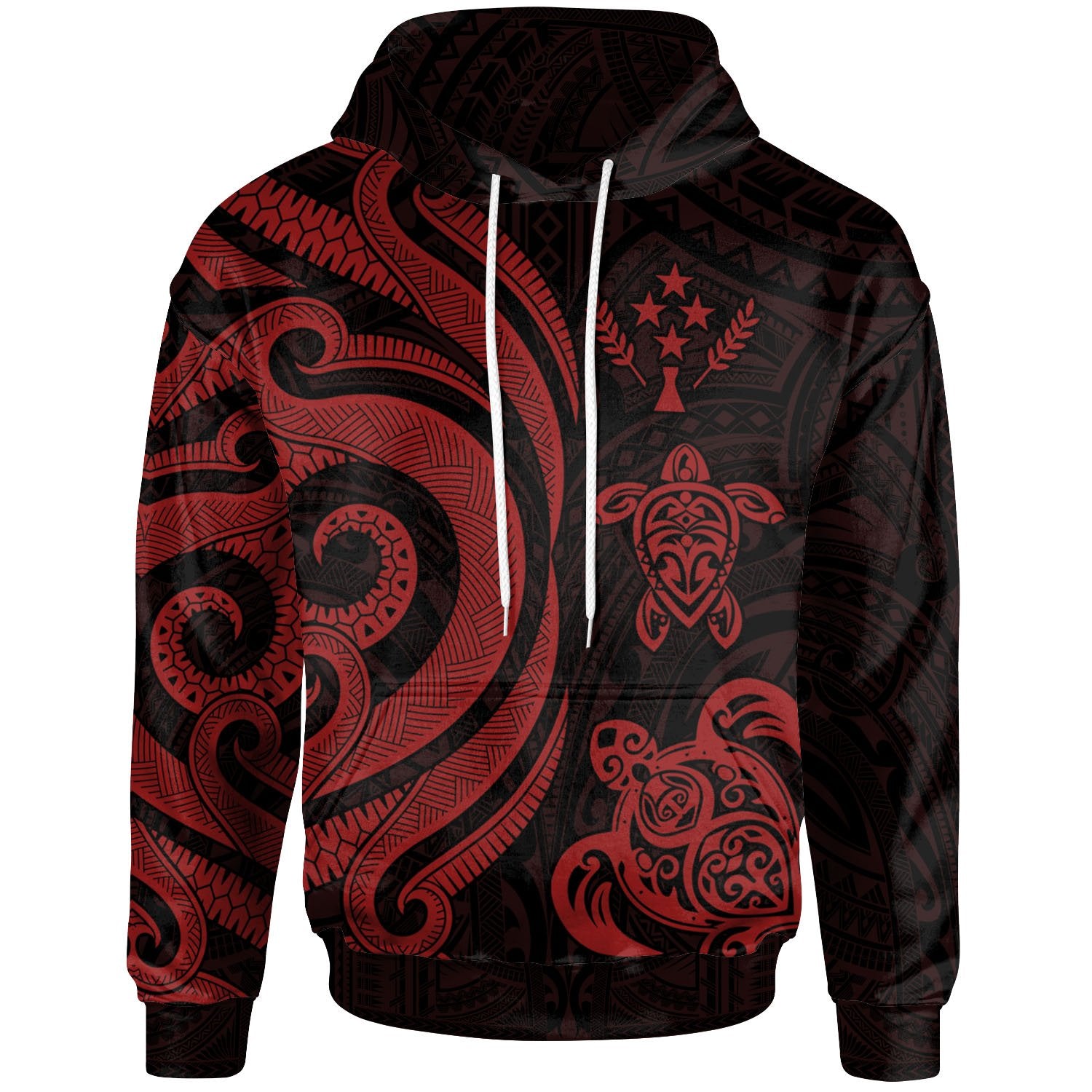 Kosrae Polynesian Hoodie Red Tentacle Turtle Unisex Red - Polynesian Pride