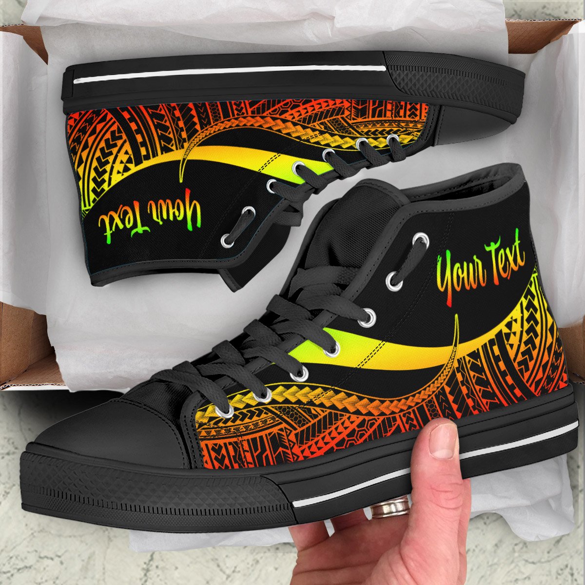 Chuuk Custom Personalised High Top Shoes Reggae - Polynesian Tentacle Tribal Pattern Unisex Black - Polynesian Pride