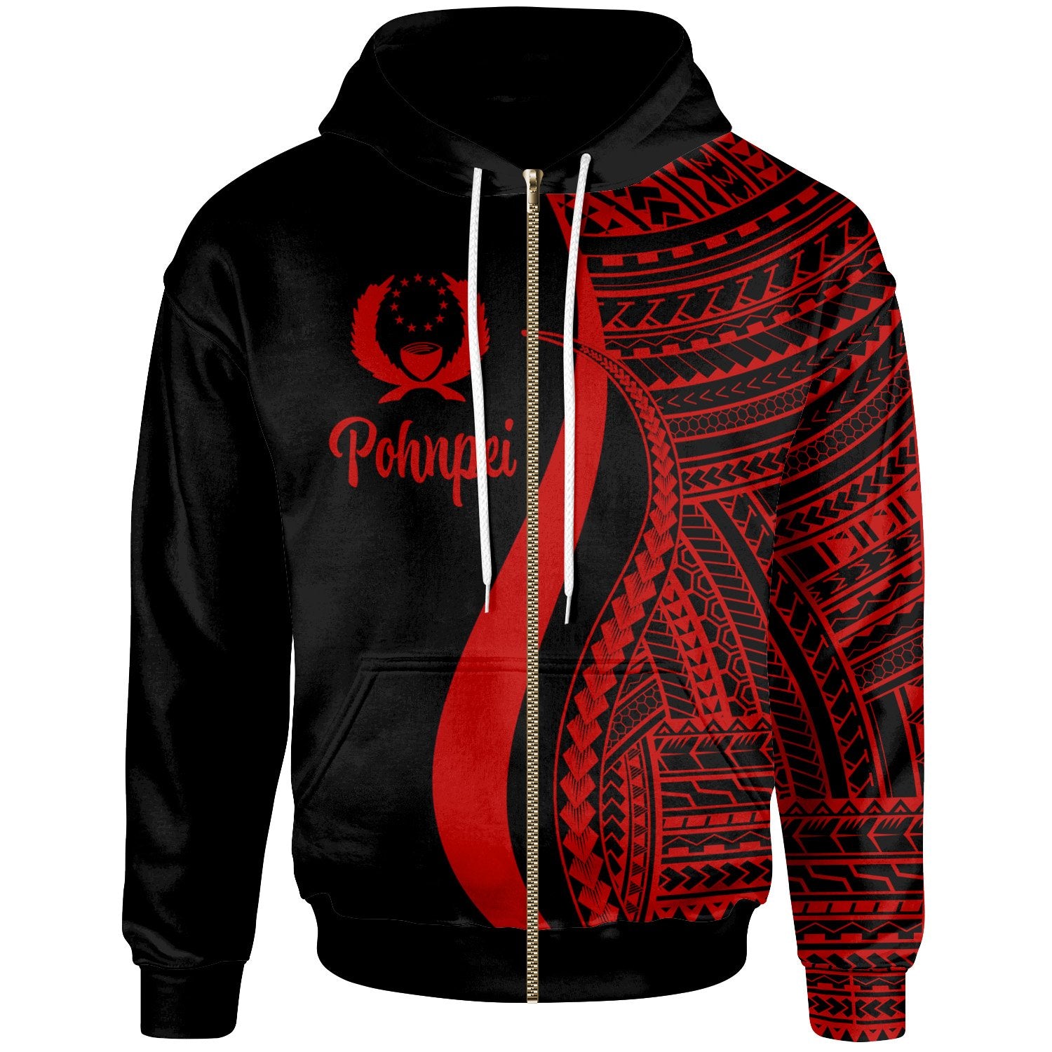 Pohnpei Zip up Hoodie Red Tentacle Tribal Pattern Unisex Red - Polynesian Pride