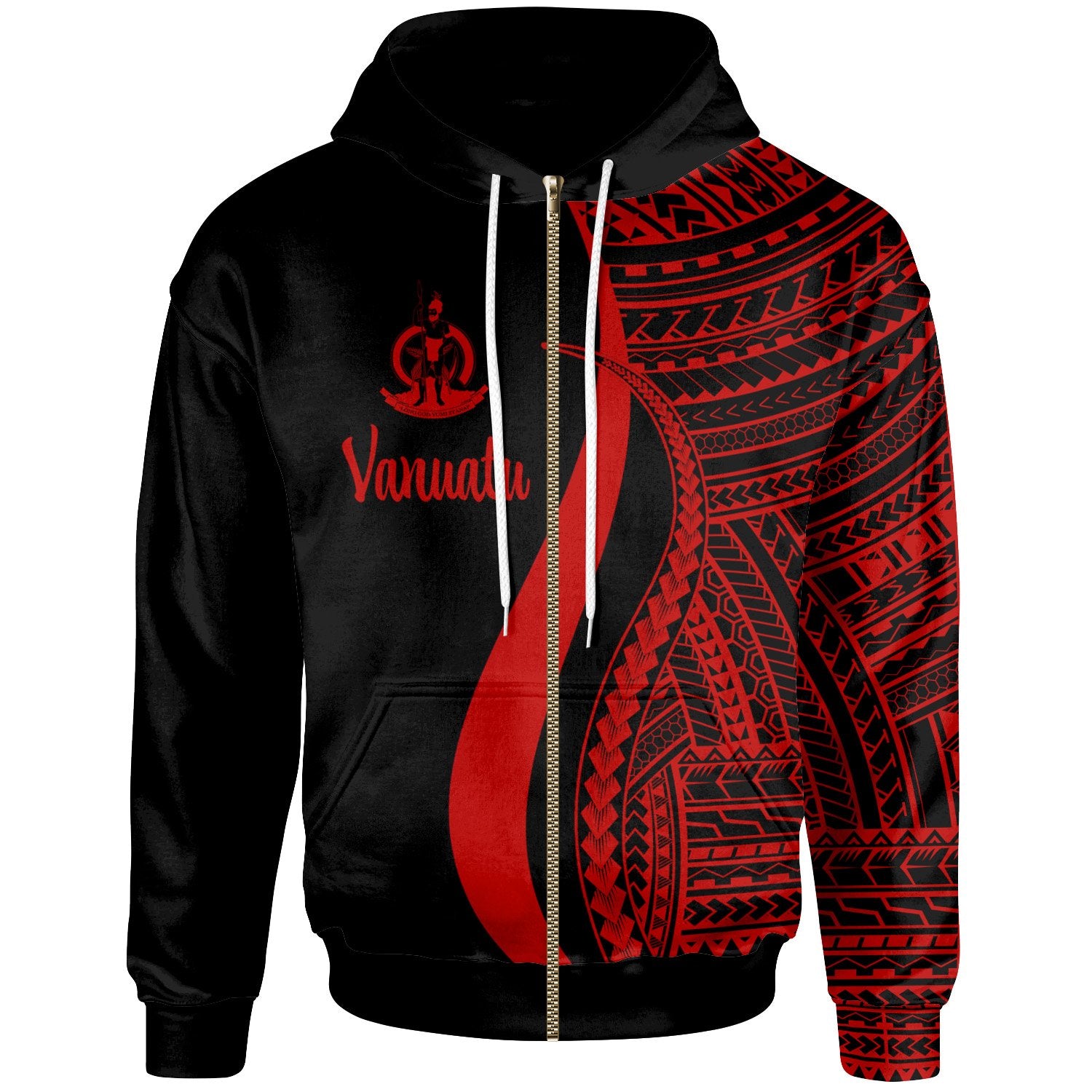 Vanuatu Zip up Hoodie Red Tentacle Tribal Pattern Unisex Red - Polynesian Pride