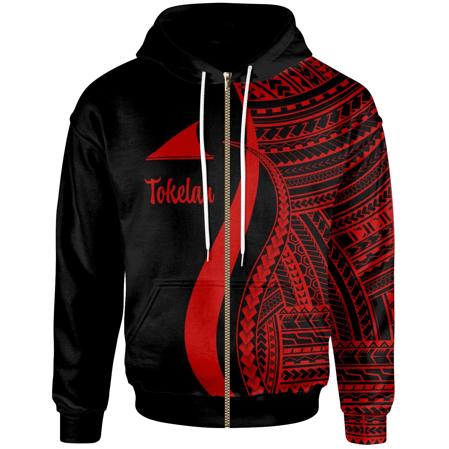 Tokelau Zip up Hoodie Red Tentacle Tribal Pattern Unisex Red - Polynesian Pride