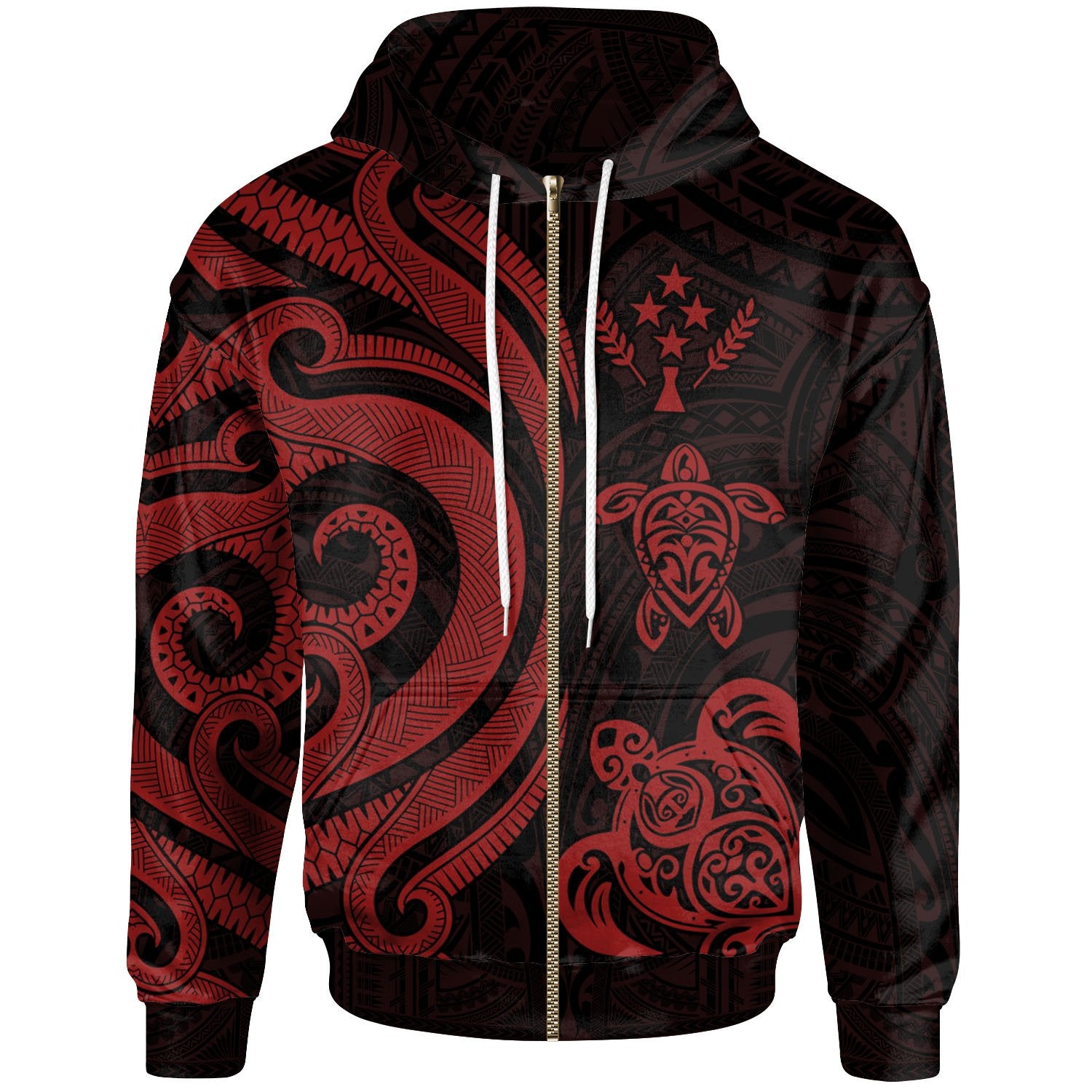 Kosrae Polynesian Zip up Hoodie Red Tentacle Turtle Unisex Red - Polynesian Pride