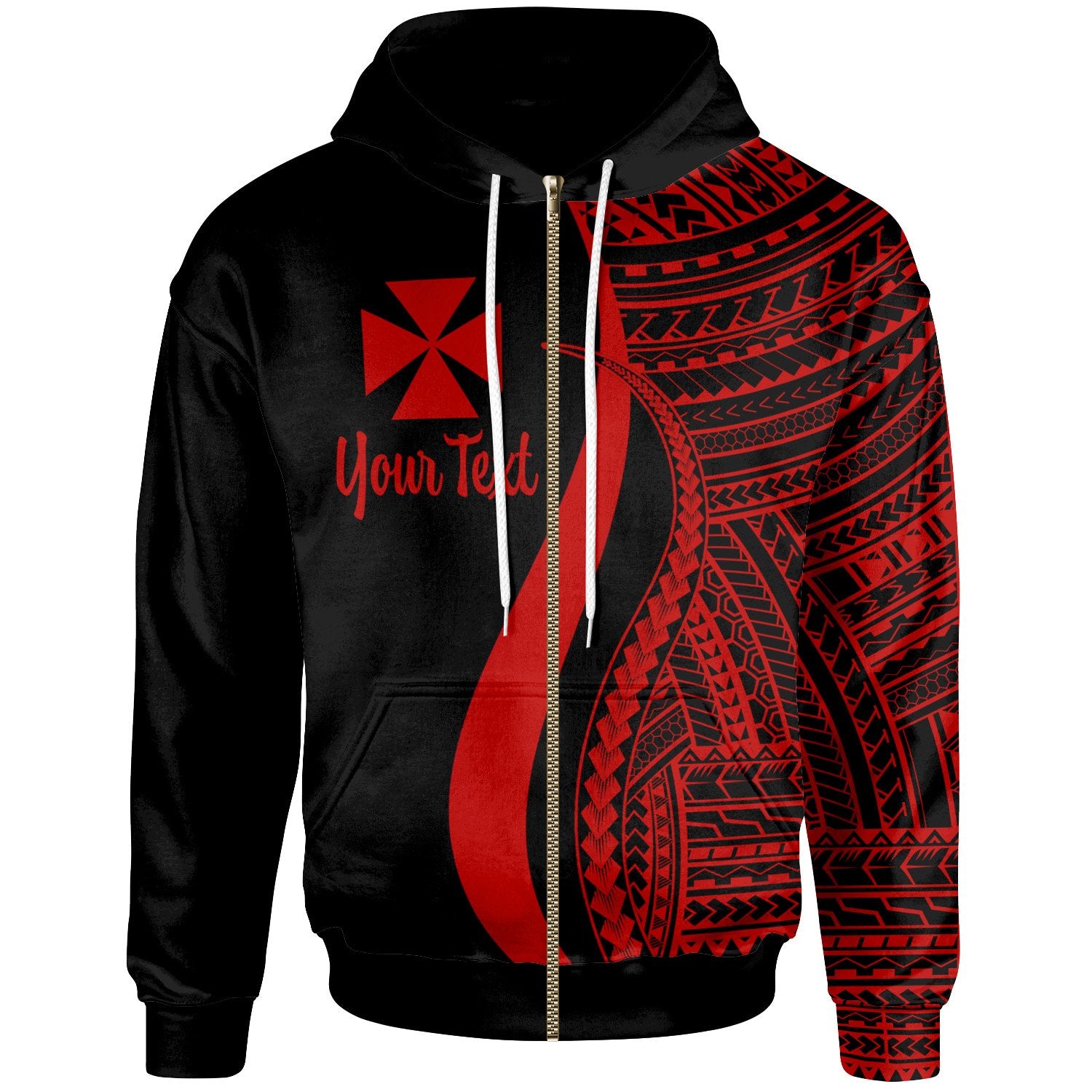 Wallis and Futuna Custom Zip up Hoodie Red Tentacle Tribal Pattern Unisex Red - Polynesian Pride